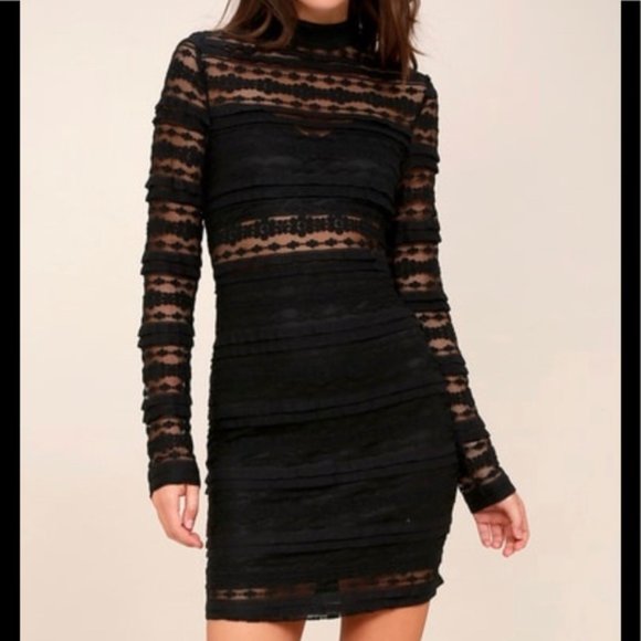 Lush Dresses & Skirts - New with Tags Lush Lulu's Reece Black Lace Long Sleeve Bodycon Dress